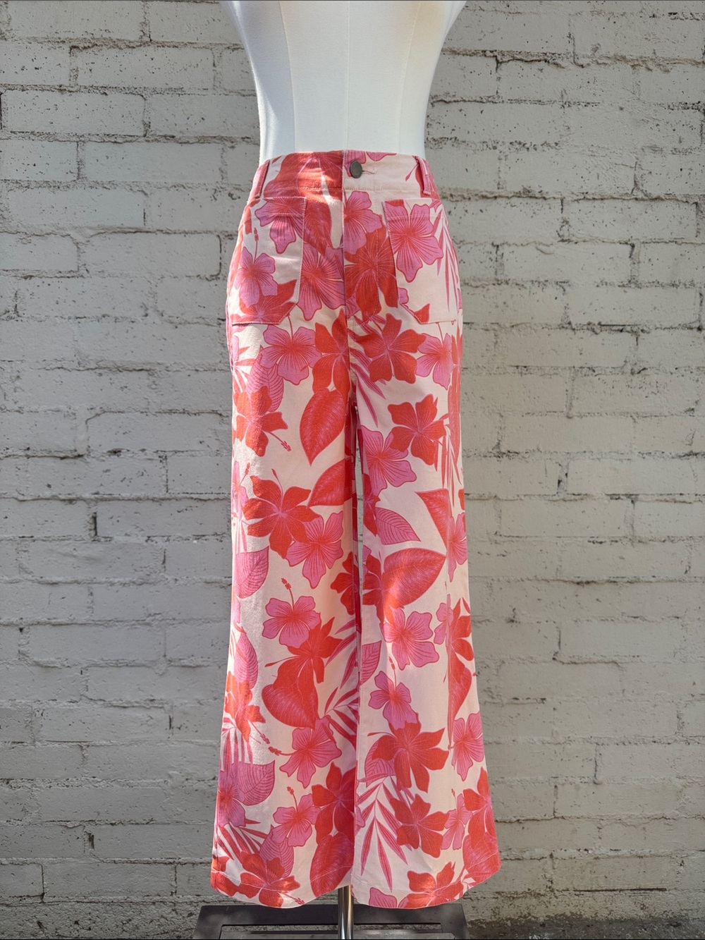 Roxy Coastal Cruiser Wide Leg Trousers Pale Dogwood Hibiscus Size 27 - Picture 6 of 16